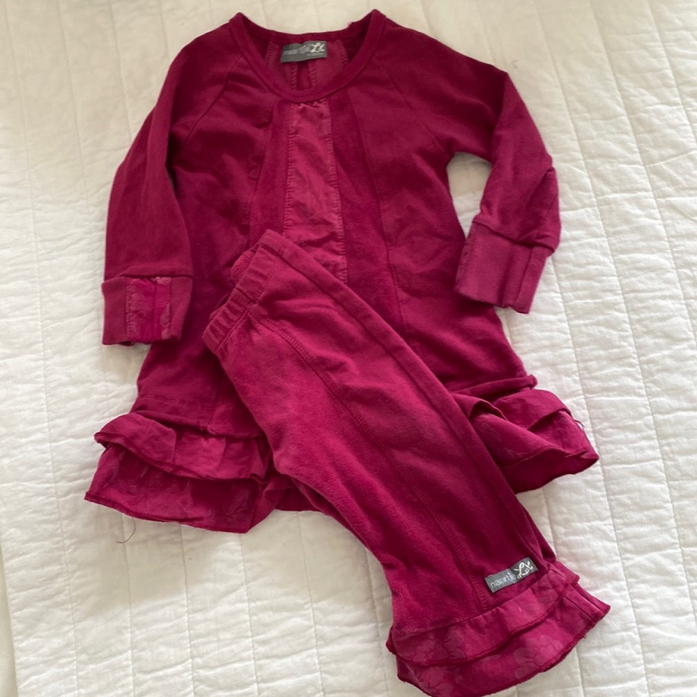 Naartjie Burgundy Set With Dress And flared Ruffle Pants Size 6-12 Month